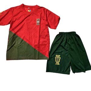 Kids Soccer Jersey & Short #7 Set Ages 5-6 year old Small Red Green Color NWT